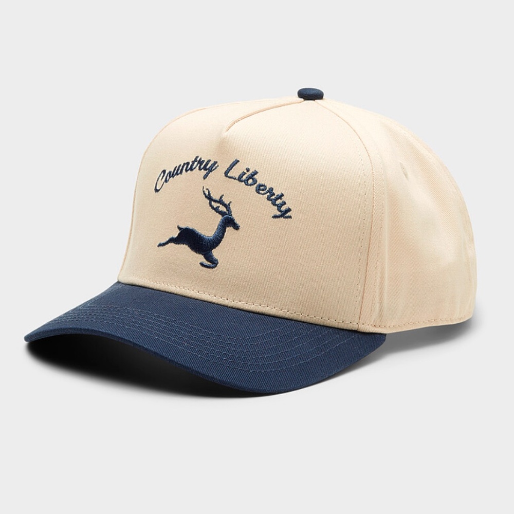 Country Liberty The Simple Life cream and blue embroidered cotton deer cap NWT